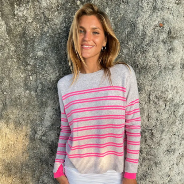 Cute Stripe Sweater / Grey + Pink