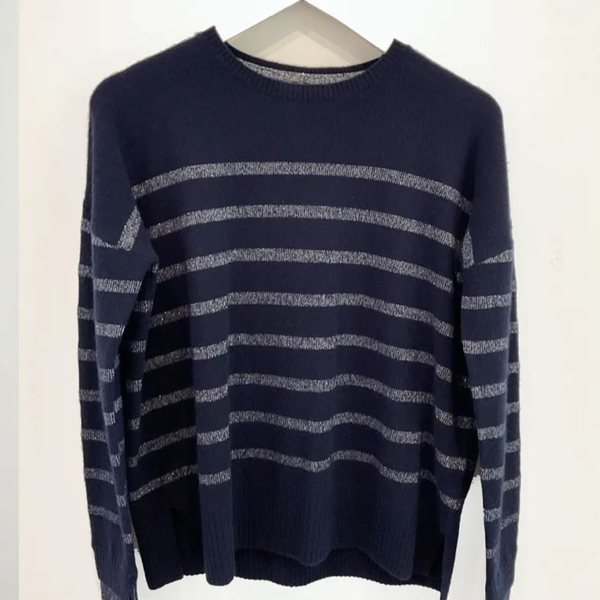 Metallic Stripe Sweater  / Navy