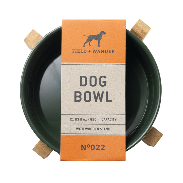 Dog Bowl with Wooden Stand Green