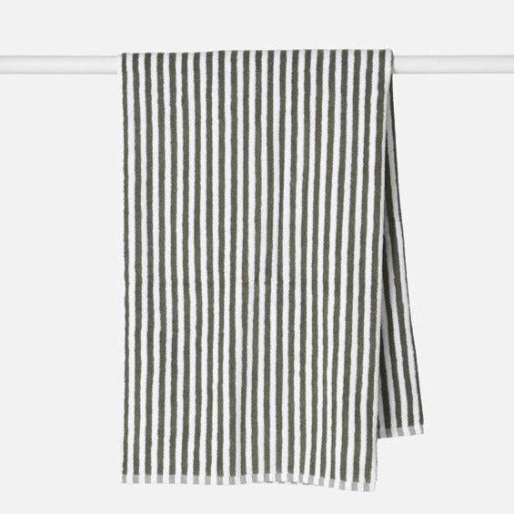 Wide Stripe Bath Towel / Olive & White