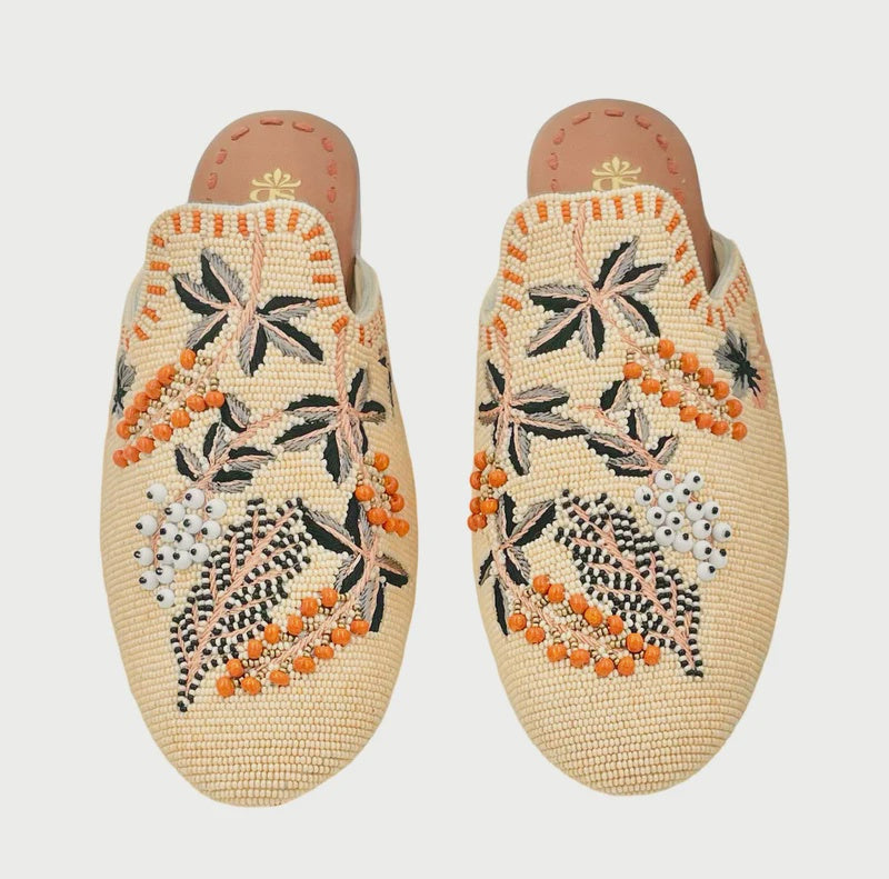 Meadow Beaded Slippers With Flower Pattern / Rose