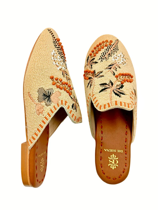 Meadow Beaded Slippers With Flower Pattern / Rose