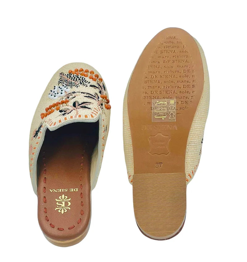 Meadow Beaded Slippers With Flower Pattern / Rose