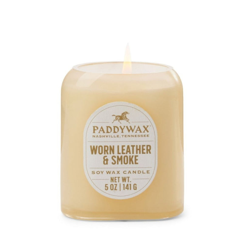 Vista Glass Candle Tan 5oz / Worn Leather + Smoke