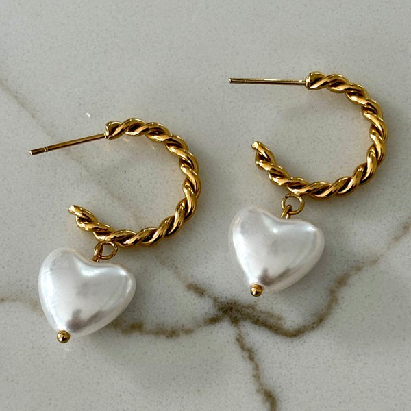 Heart Pearl Drop Earrings