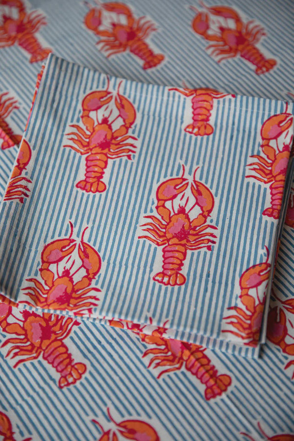 Lobster Stripe Tablecloth / Pink + Orange