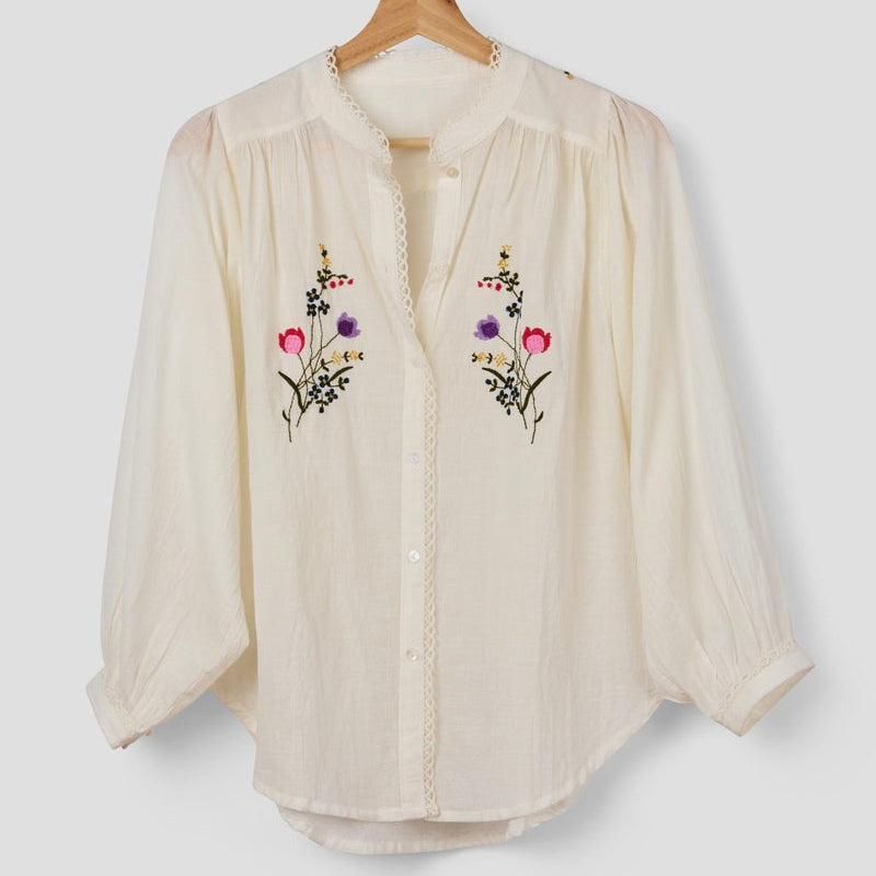 Posie Embroidered Blouse / Chalk