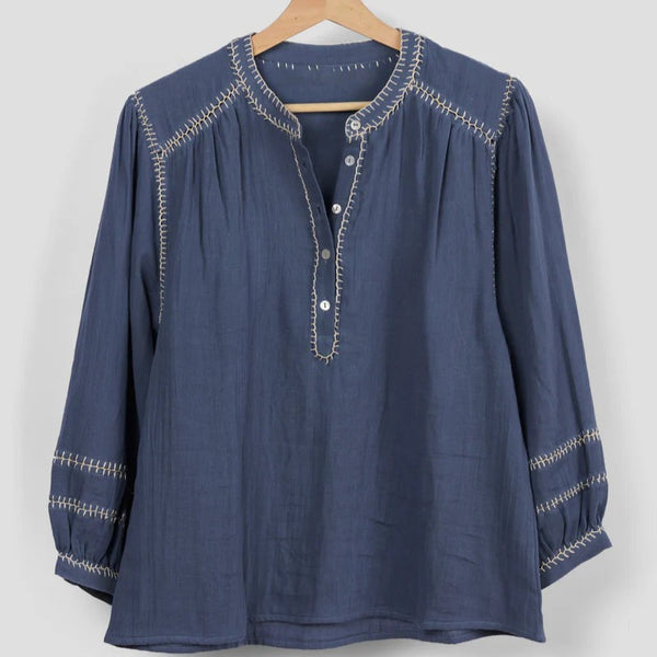 Amelie Feather Stitch Blouse / Blue