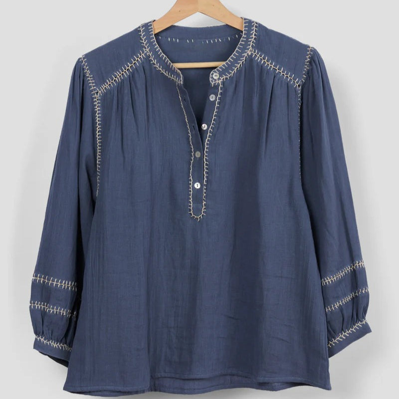 Amelie Feather Stitch Blouse / Blue