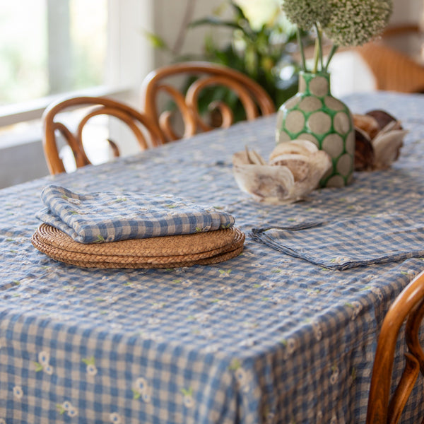 Lee Gingham 8 Seater Tablecloth / Dusty Blue