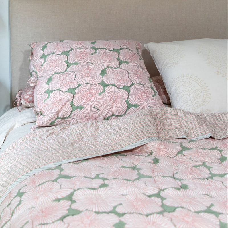 Stripe Hibiscus Pillowcase Set 2 / Sage