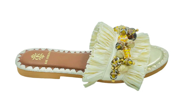 Dafina Fringed Raffia Slide / Grando