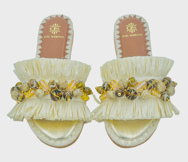 Dafina Fringed Raffia Slide / Grando