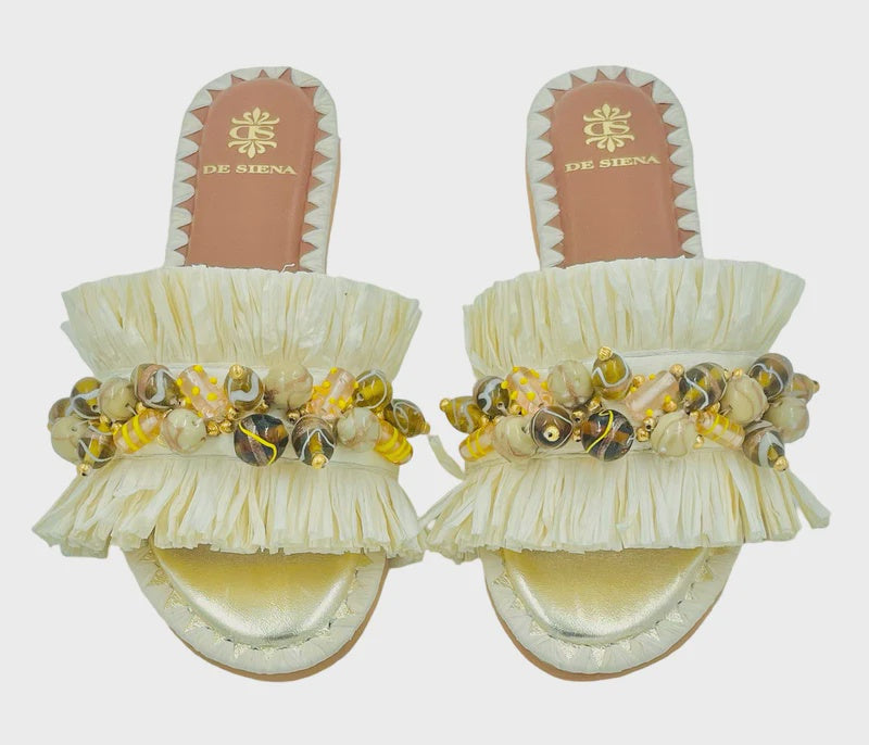 Dafina Fringed Raffia Slide / Grando