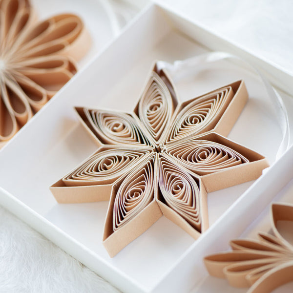Quilling Star Paper Ornament 3pc Set / Flaxseed
