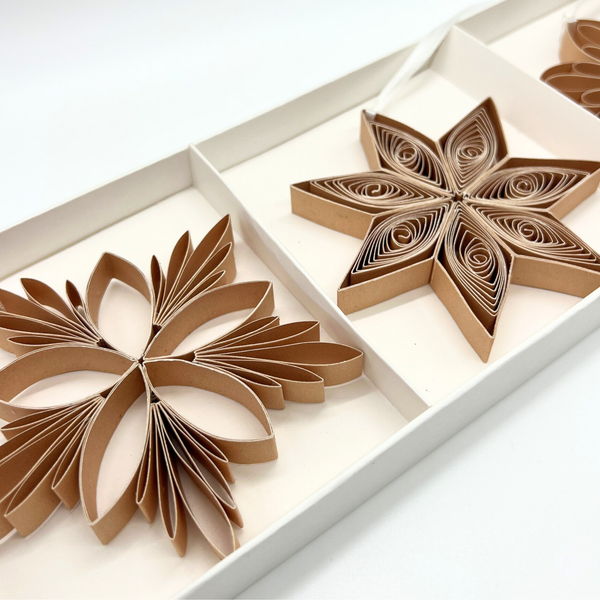 Quilling Star Paper Ornament 3pc Set / Flaxseed
