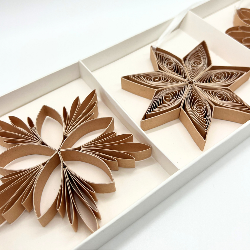 Quilling Star Paper Ornament 3pc Set / Flaxseed