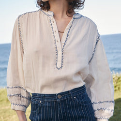 Amelie Feather Stitch Blouse / Ecru