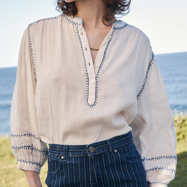 Amelie Feather Stitch Blouse / Ecru