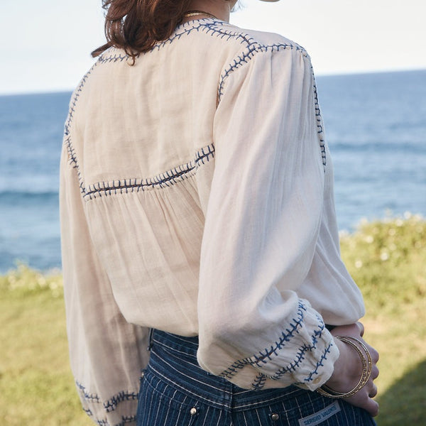 Amelie Feather Stitch Blouse / Ecru