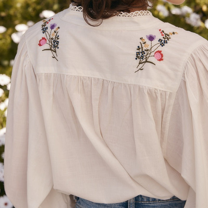 Posie Embroidered Blouse / Chalk