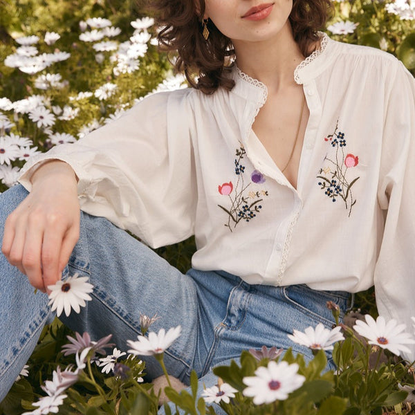 Posie Embroidered Blouse / Chalk