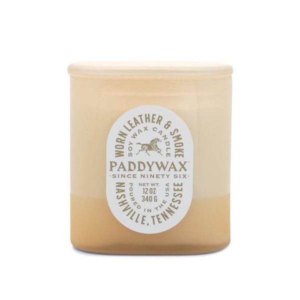 Vista Glass Candle Tan 12oz / Worn Leather + Smoke