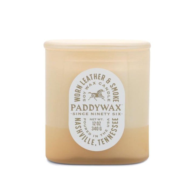 Vista Glass Candle Tan 12oz / Worn Leather + Smoke