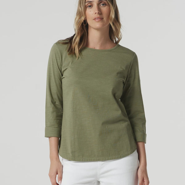 3/4 Sleeve Cotton Slub Tee / Sage Green