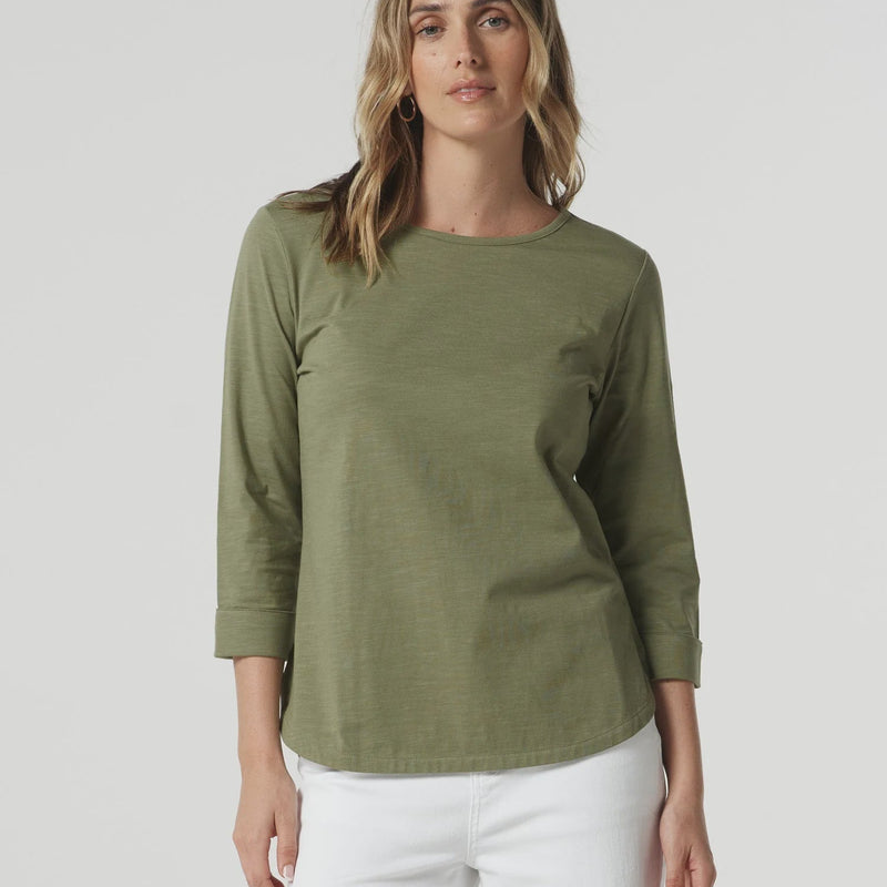 3/4 Sleeve Cotton Slub Tee / Sage Green