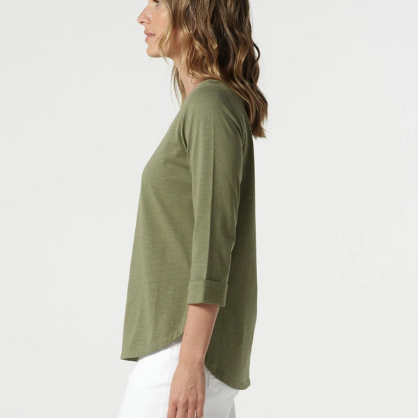 3/4 Sleeve Cotton Slub Tee / Sage Green