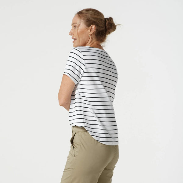 Crew Neck Stripe Tee / White + Navy
