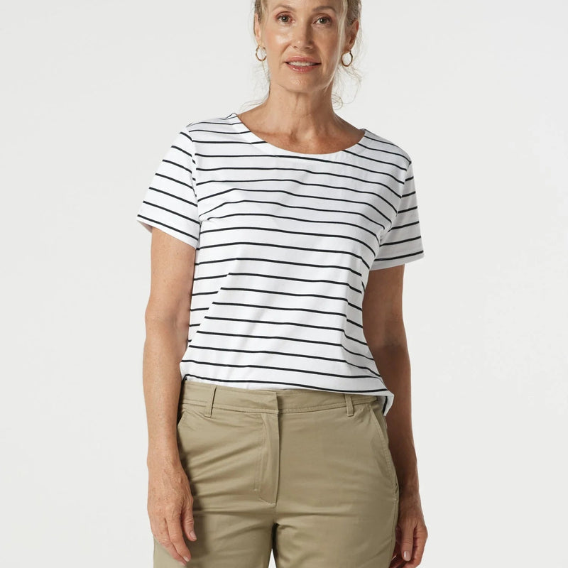 Crew Neck Stripe Tee / White + Navy