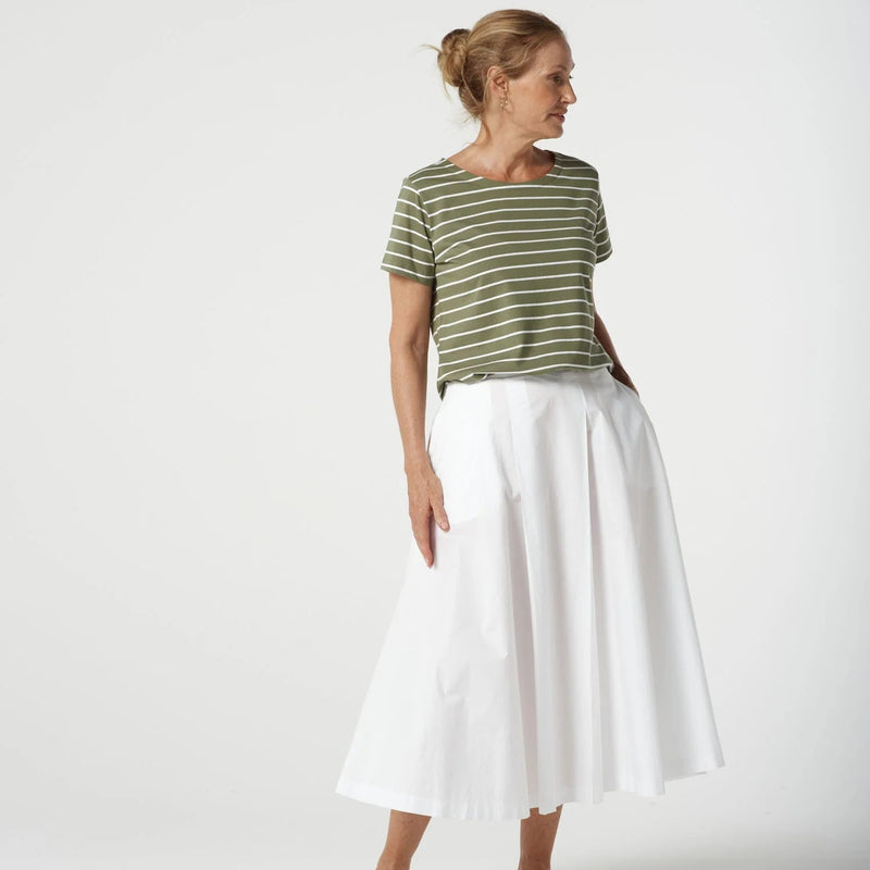 Crew Neck Stripe Tee / White + Sage