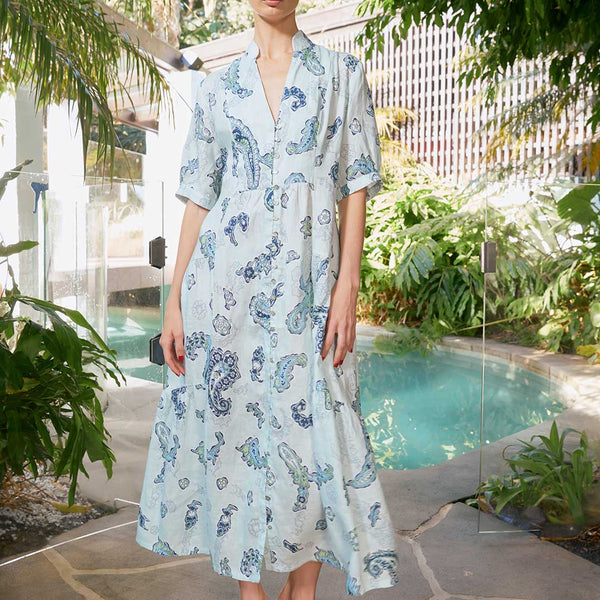 Tilda Woodstock Ankle Dress / Ocean