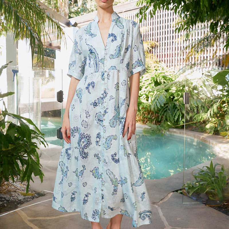 Tilda Woodstock Ankle Dress / Ocean