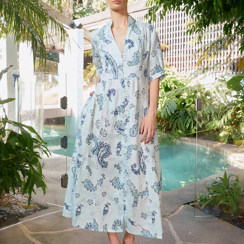 Tilda Woodstock Ankle Dress / Ocean