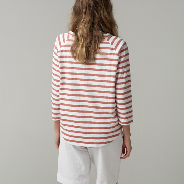 3/4 Stripe Raglan Sleeve Tee / White + Terracotta