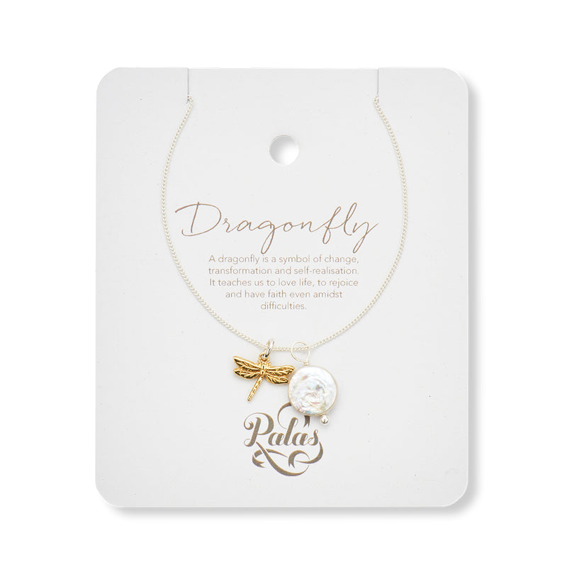 Dragonfly and Pearl Amulet Necklace