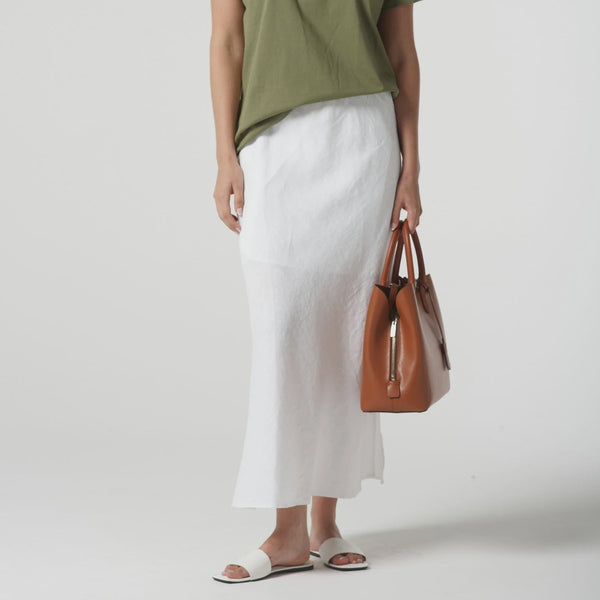 Bias Cut Linen Side Split Skirt / White