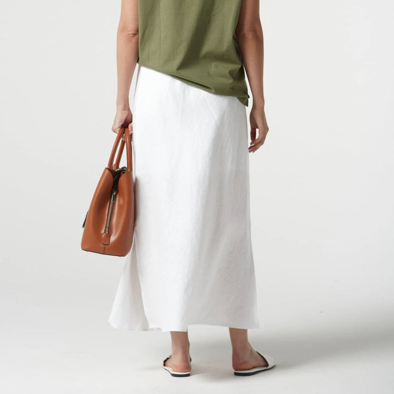 Bias Cut Linen Side Split Skirt / White