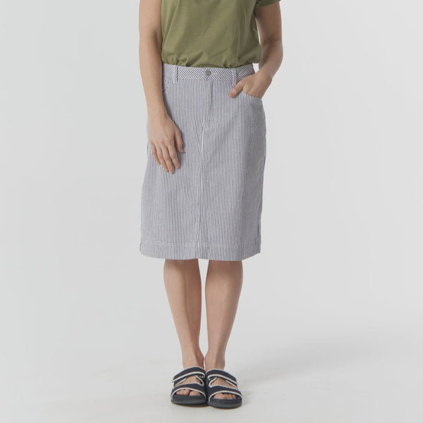 Stripe Knee Length Skirt / Navy + White
