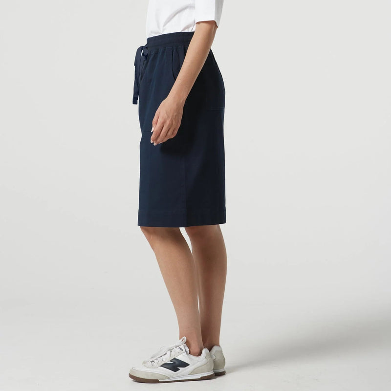 Rib Waistband Knee Length Skirt / Dark Navy
