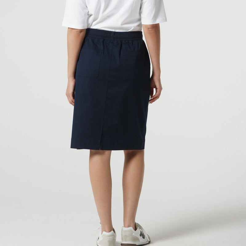 Rib Waistband Knee Length Skirt / Dark Navy