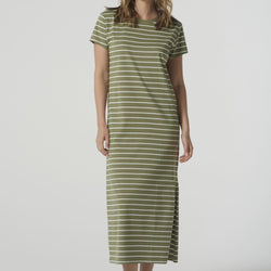 Striped Tee Dress / White + Sage