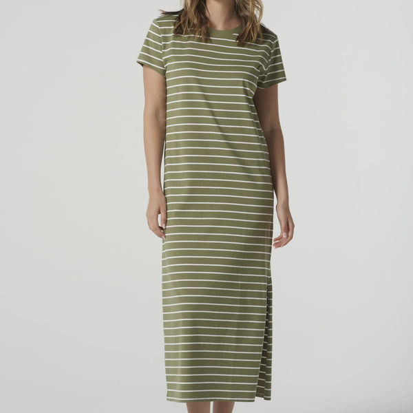 Striped Tee Dress / White + Sage