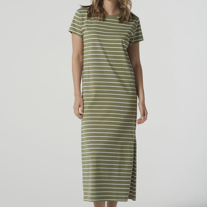 Striped Tee Dress / White + Sage