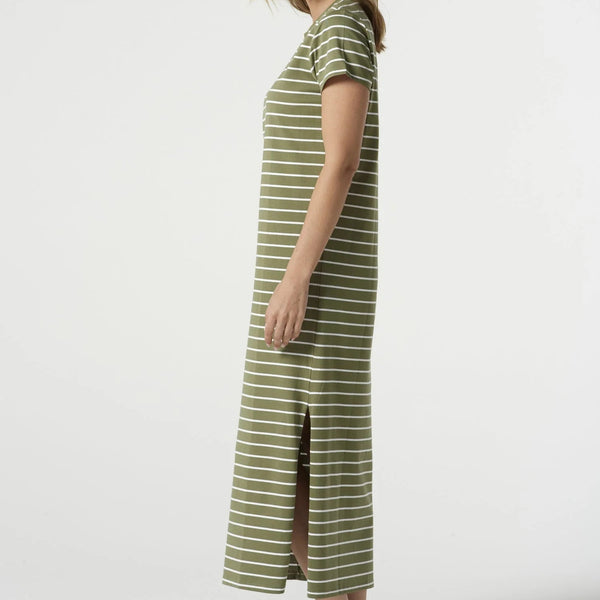 Striped Tee Dress / White + Sage