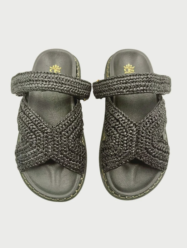 Zoey Raffia Slide / Black