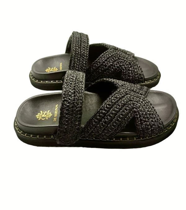 Zoey Raffia Slide / Black